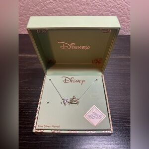 Ultimate Princess Celebration Disney Necklace Crown & Heart Fine Silver Plated